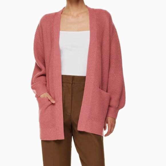 Aritzia Wilfred Free Unwind Cardigan Sweater Open-Front wool Cinder Pink Sz S - Picture 2 of 11